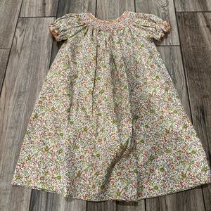 Smocked Floral Kids Dress with Orange Accents